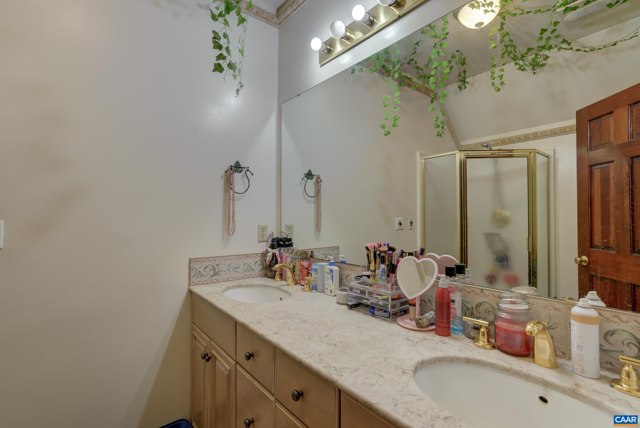 5317 Stony Point Road Barboursville, VA 22923 - Photo 30 of 69 a bathroom with double vanity sinks a mirror and a shower