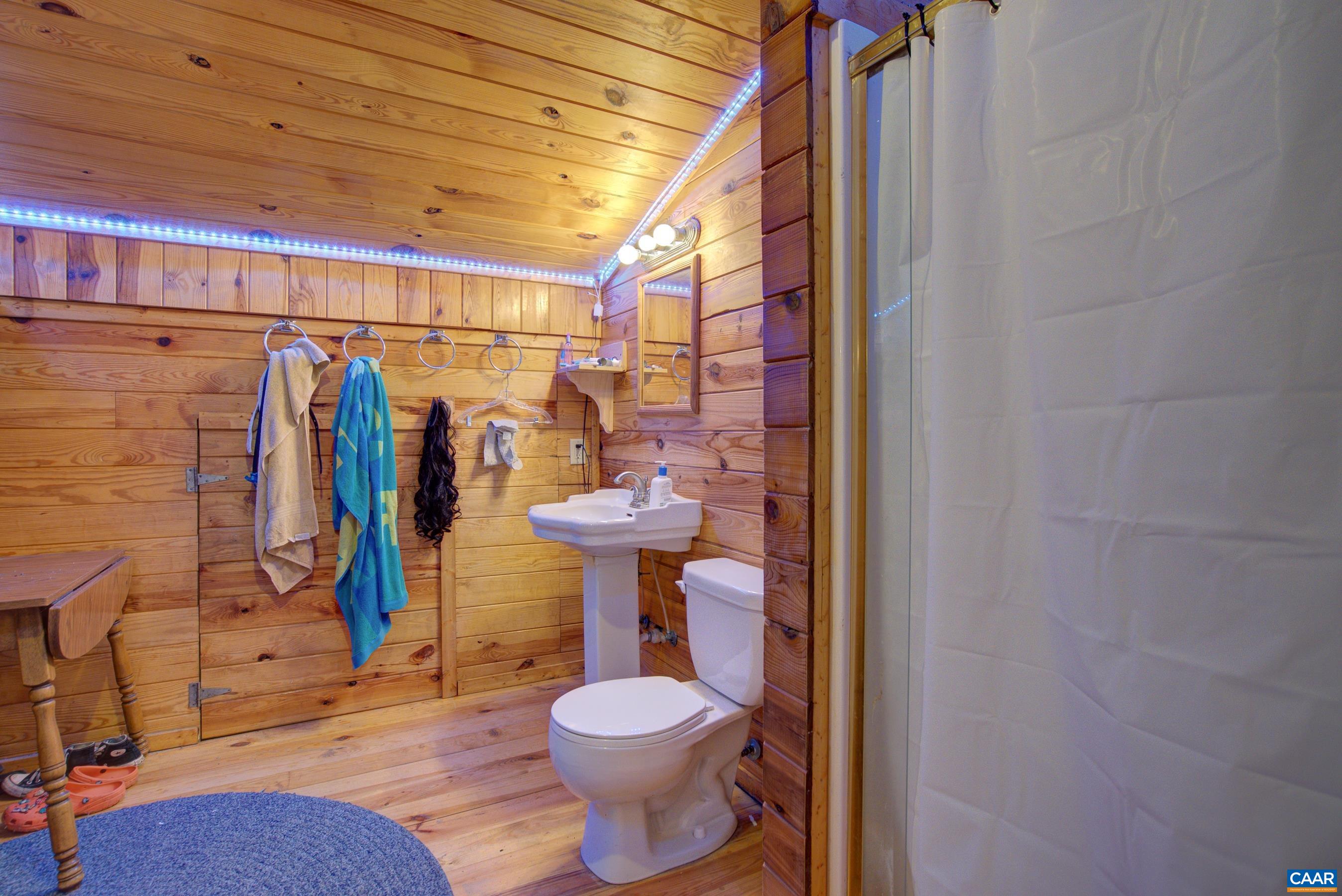 5317 Stony Point Road Barboursville, VA 22923 - Photo 49 of 69 a bathroom with a shower a toilet and a shower curtain