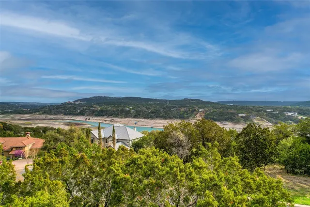 a view of a lake with a city