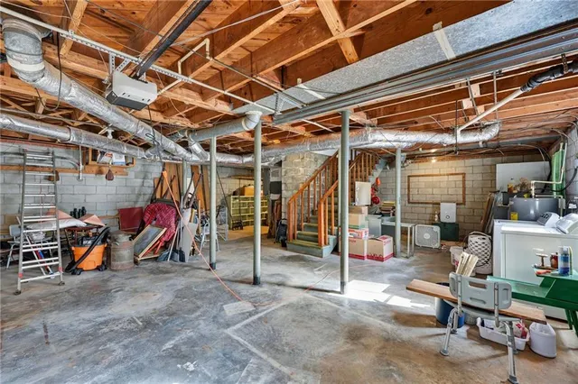 a view of outdoor space with trees all around