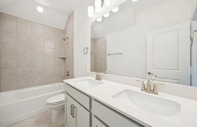 a bathroom with a sink a toilet and a large mirror