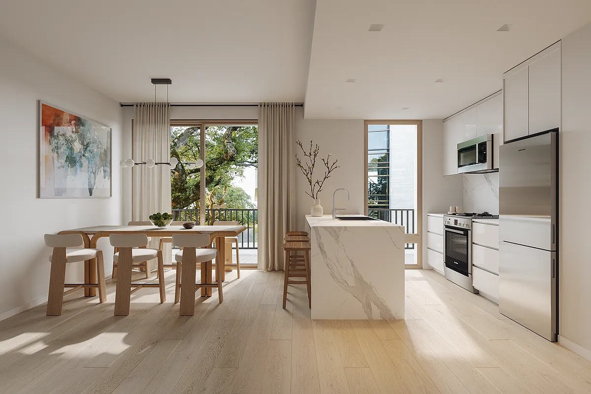 1548 72nd Street, Unit 302 Brooklyn, NY 11228 - Photo 1 of 12 a living room with furniture a dining table and a large window