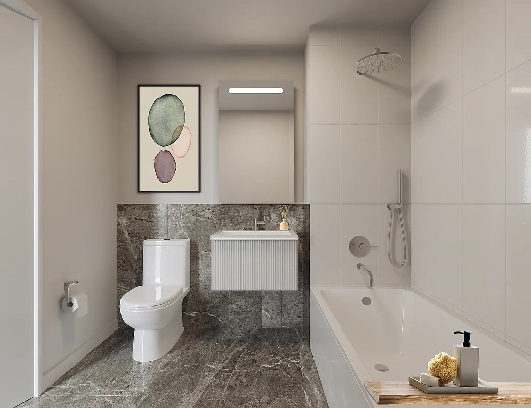 1548 72nd Street, Unit 302 Brooklyn, NY 11228 - Photo 9 of 12 a bathroom with a toilet sink and bathtub