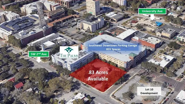 an outdoor space with seating area