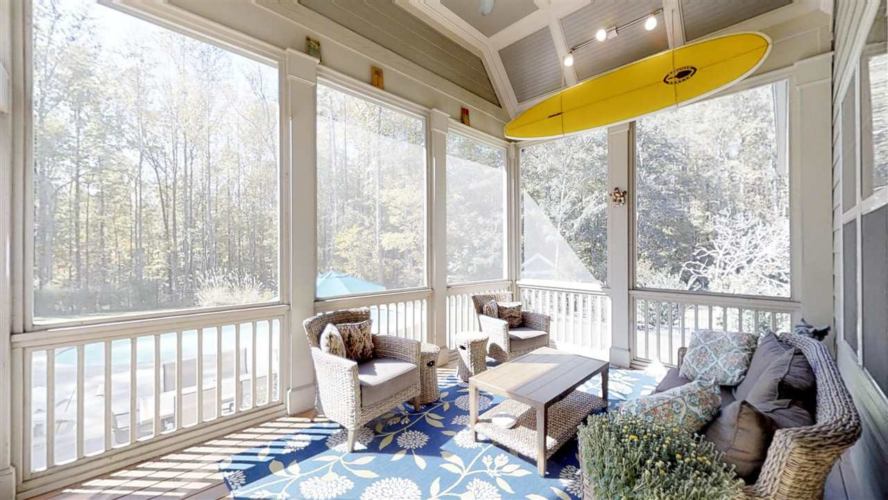 3128 Constance Circle Raleigh, NC 27603 - Photo 25 of 25 Fabulous vaulted ceiling screened porch with ceiling fan. Ceiling has fabulous millwork. Surfboards not included but bring your own!