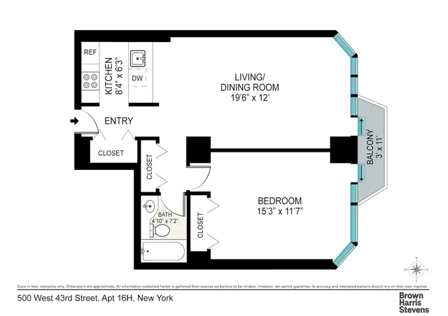 $830,000 | 500 West 43rd Street, Unit 16H | Hell's Kitchen