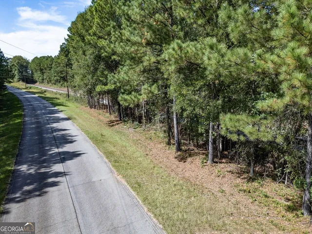 an aerial view of residential houses with outdoor space and river