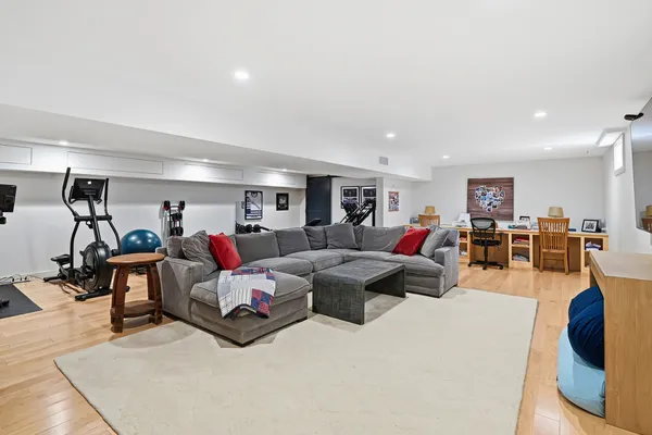 a bedroom with a bed and furniture