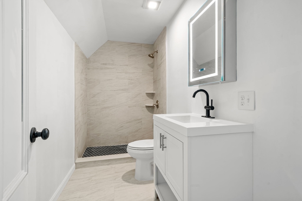 166 Elliot Street, Unit 2 Newton, MA 02464 - Photo 12 of 20 a bathroom with a sink a toilet a mirror and shower