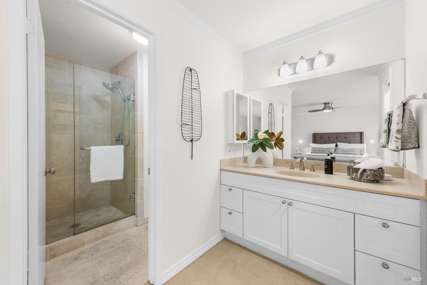 3996 Young Avenue Napa, CA 94558 - Photo 18 of 48 a bathroom with a double vanity sink and mirror