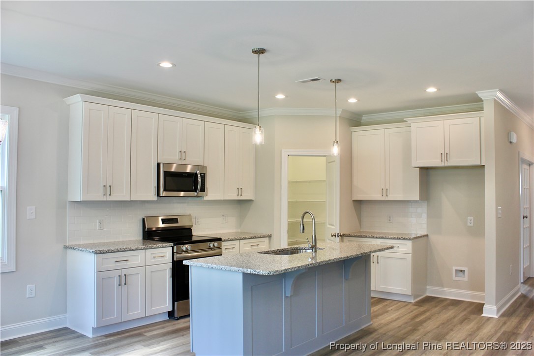 112 Surles Road Benson, NC 27504 - Photo 7 of 40 a kitchen with stainless steel appliances granite countertop a sink stove and refrigerator