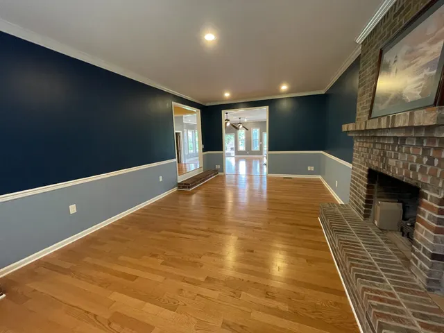 a view of a livingroom with a fireplace