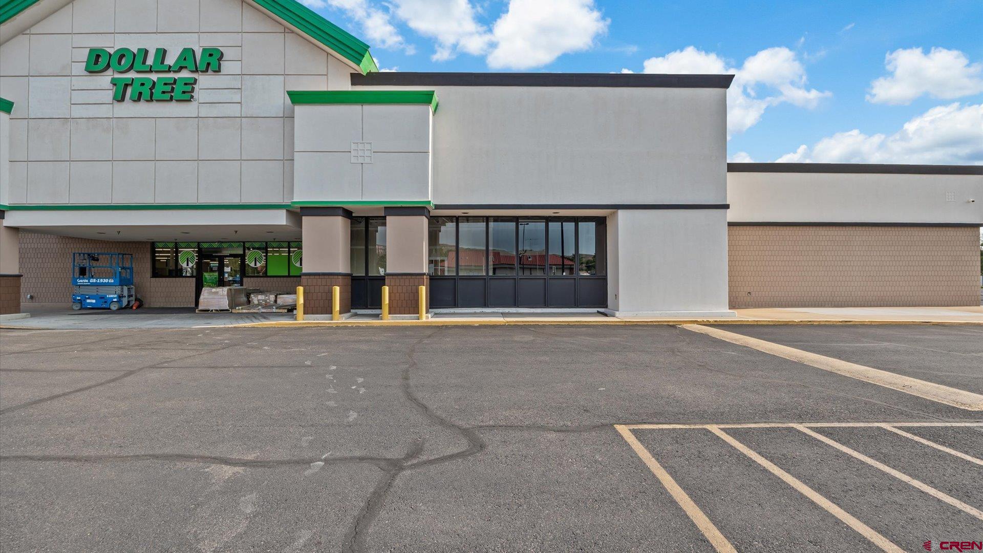 front view of a building with a street