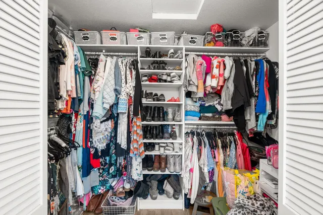 an aerial view of a house with a garden