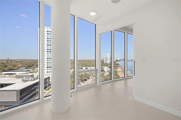 a view of a balcony with city view