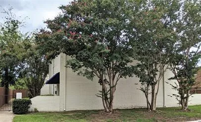 a white house that has tree in front of it