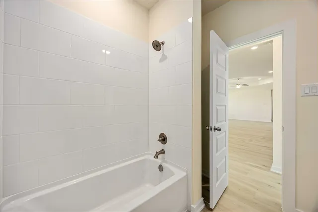 a bathroom with a bathtub