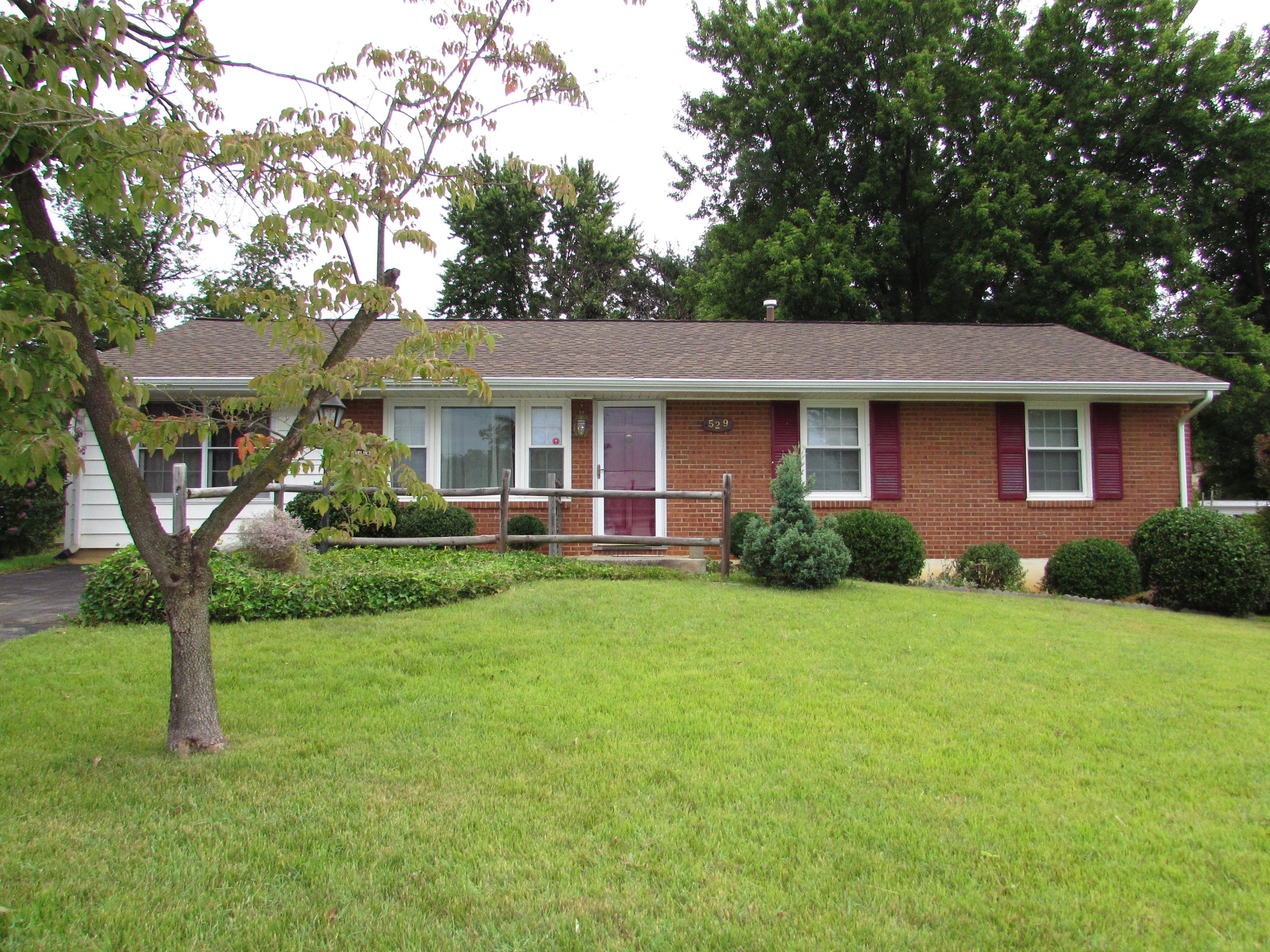 a front view of a house with yard and green space