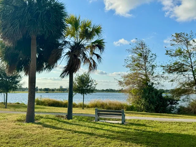 a view of a swimming pool with a garden