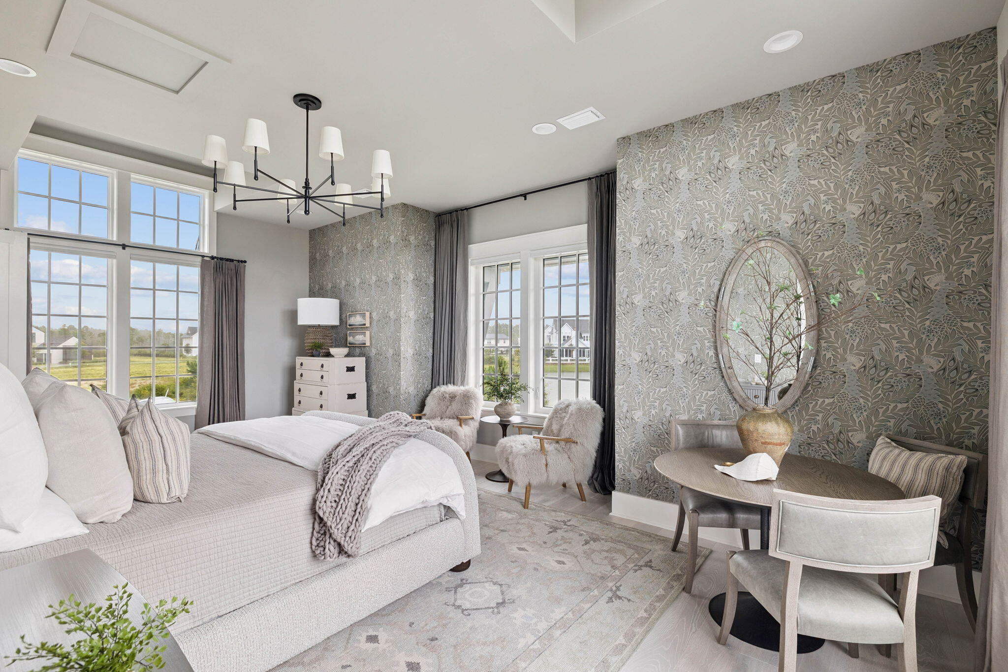 125 Golfridge Dr Inlet Beach Inlet Beach, FL 32461 - Photo 72 of 110 a living room with furniture a chandelier and a large window