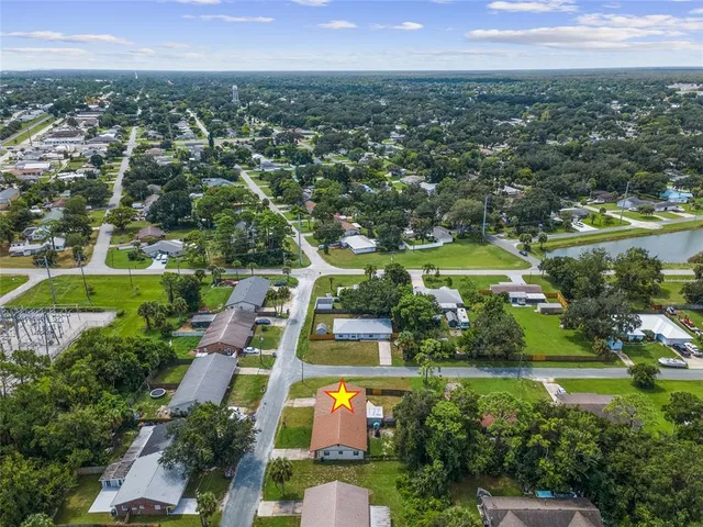 an aerial view of a house