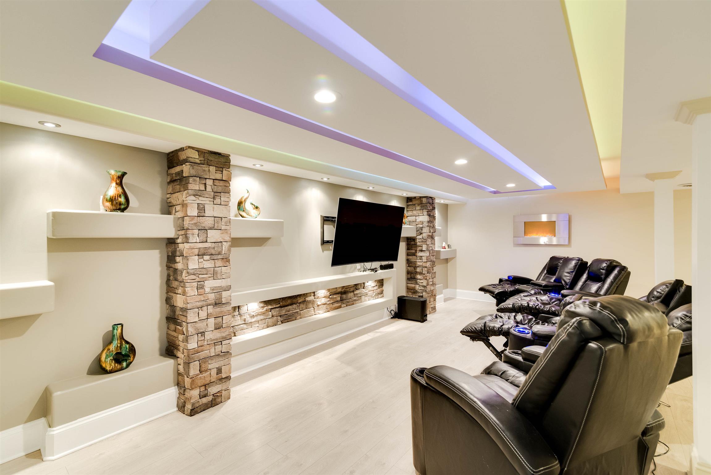433 Cedarcliff Road Antioch, TN 37013 - Photo 4 of 30 Incredible media room with built in shelves. In this photo the LED lighting installed in the ceiling has been turned on for this photo. Power reclining media sofas with cup holders will remain.
