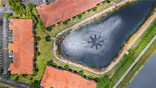 an aerial view of a backyard