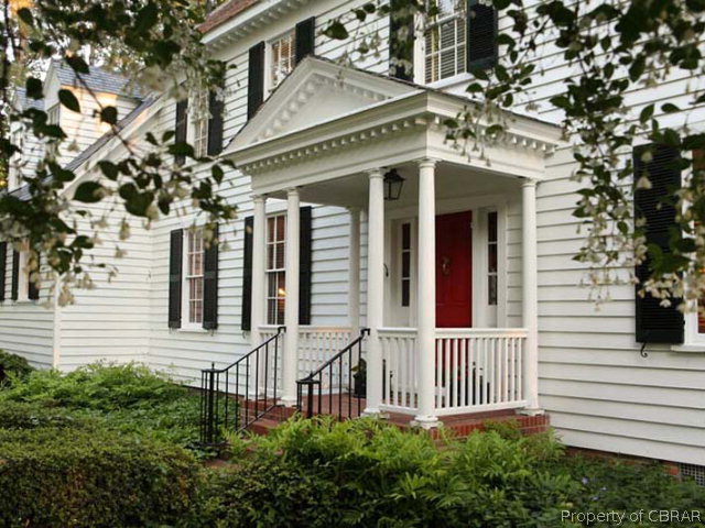 823 Williams Wharf Road Mathews, VA 23109 - Photo 11 of 41 THE LAND SIDE OF EASTHAM WITH THE MAIN ENTRANCE IN THE GREEK REVIVAL STYLE.