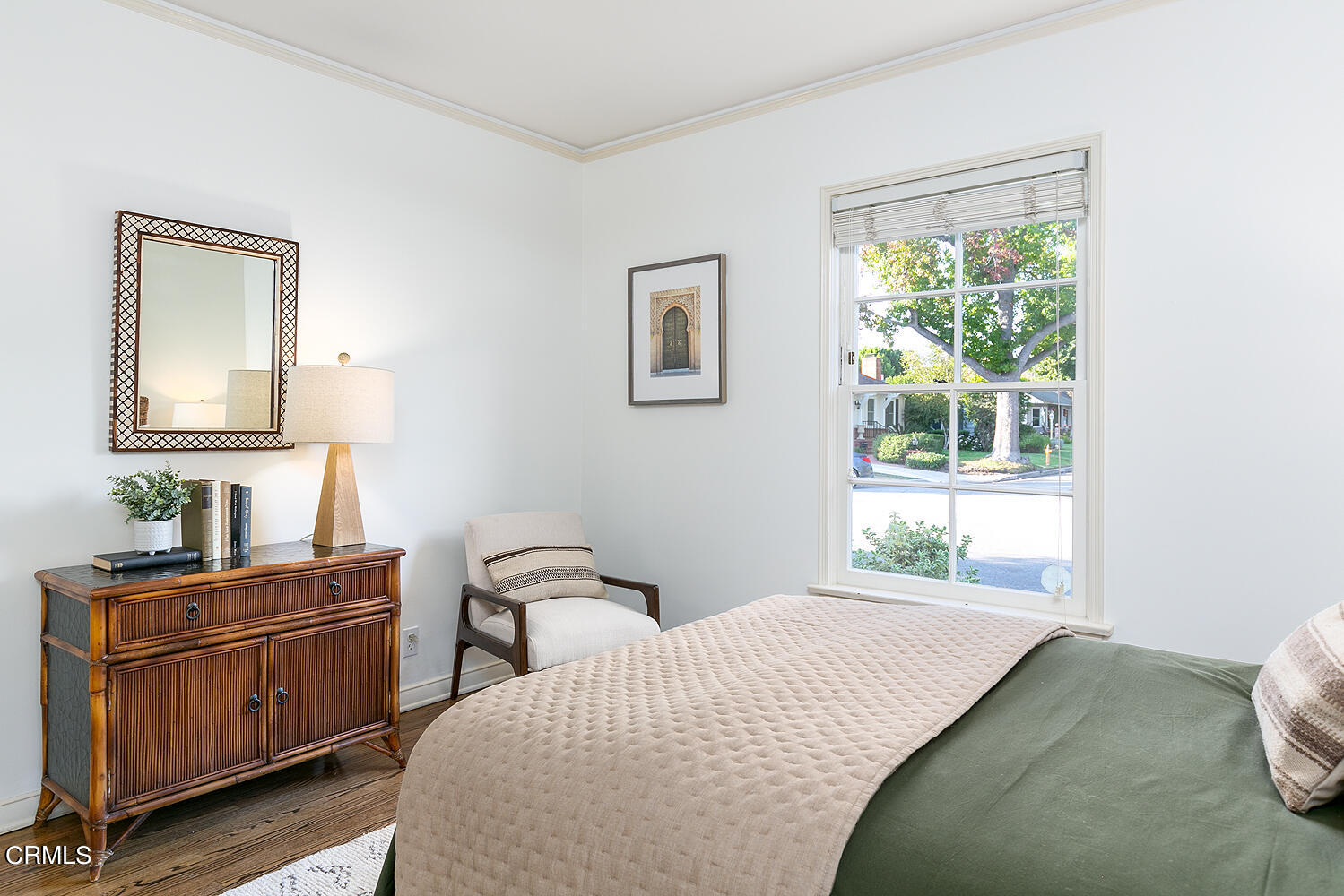 420 Northcliff Road Pasadena, CA 91107 - Photo 19 of 25 a bedroom with a bed and wooden floor