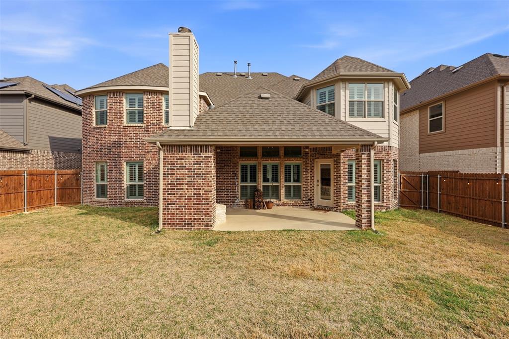 418 Crestview Drive Midlothian, TX 76065 - Photo 33 of 39 Rear view of property with a patio, brick siding, a chimney, and a fenced backyard