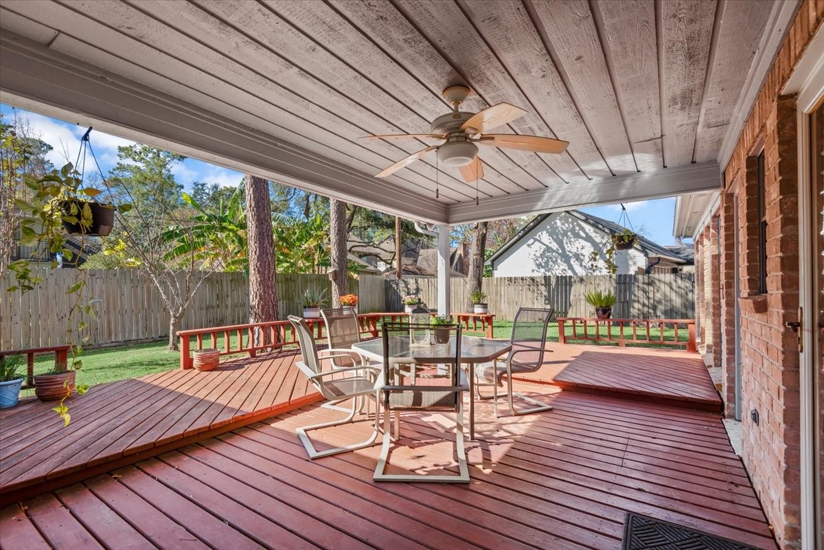 16707 Rugby Court Spring, TX 77379 - Photo 40 of 48 The covered deck space is perfect for outdoor meals and allows for plenty of seating space.