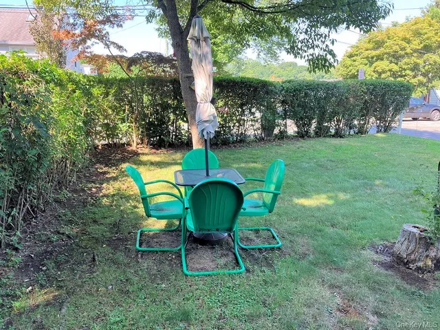 a table and chairs in the garden