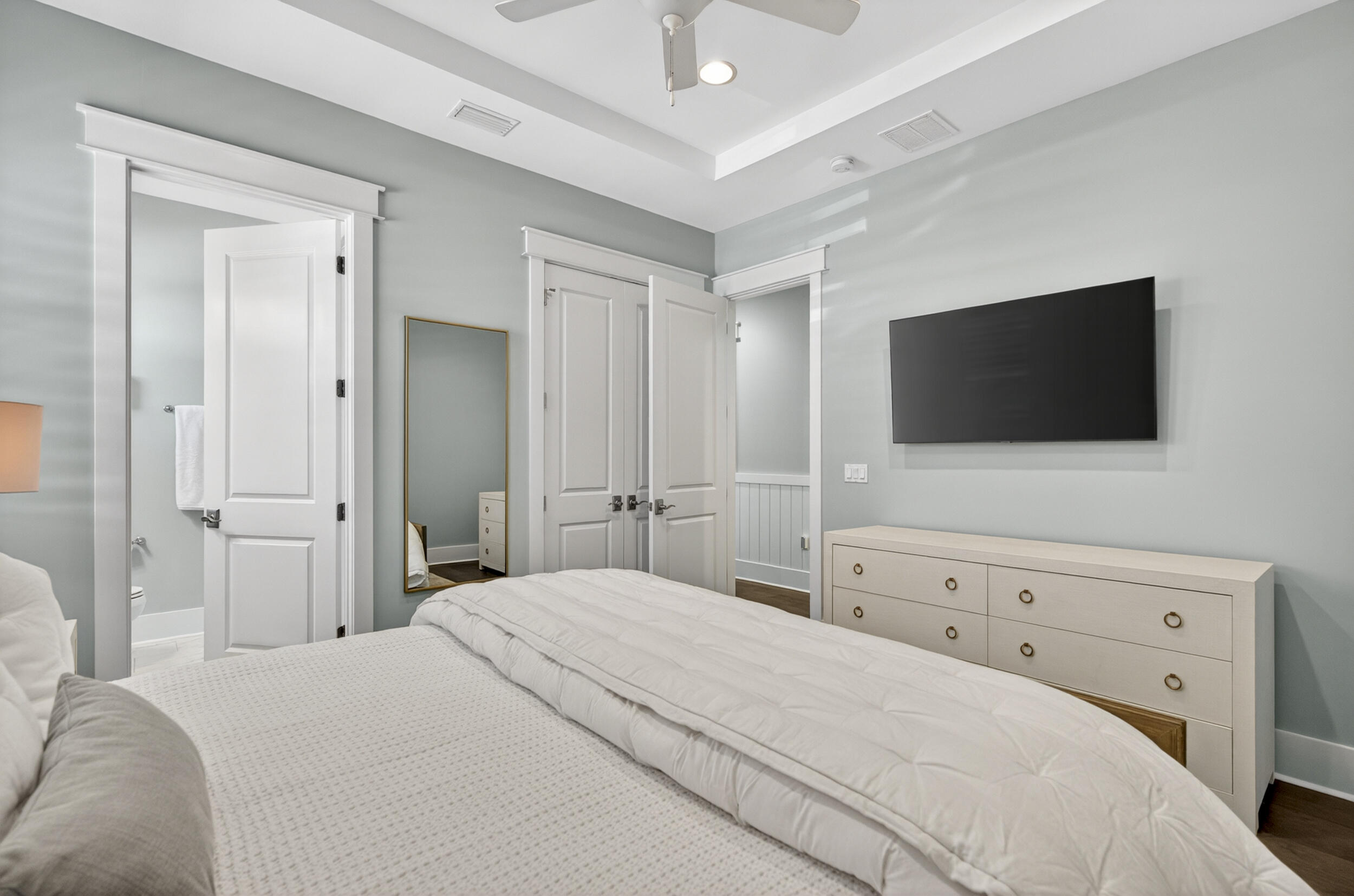 117 Prairie Pass Santa Rosa Beach, FL 32459 - Photo 20 of 56 a bedroom with a bed and a flat screen tv