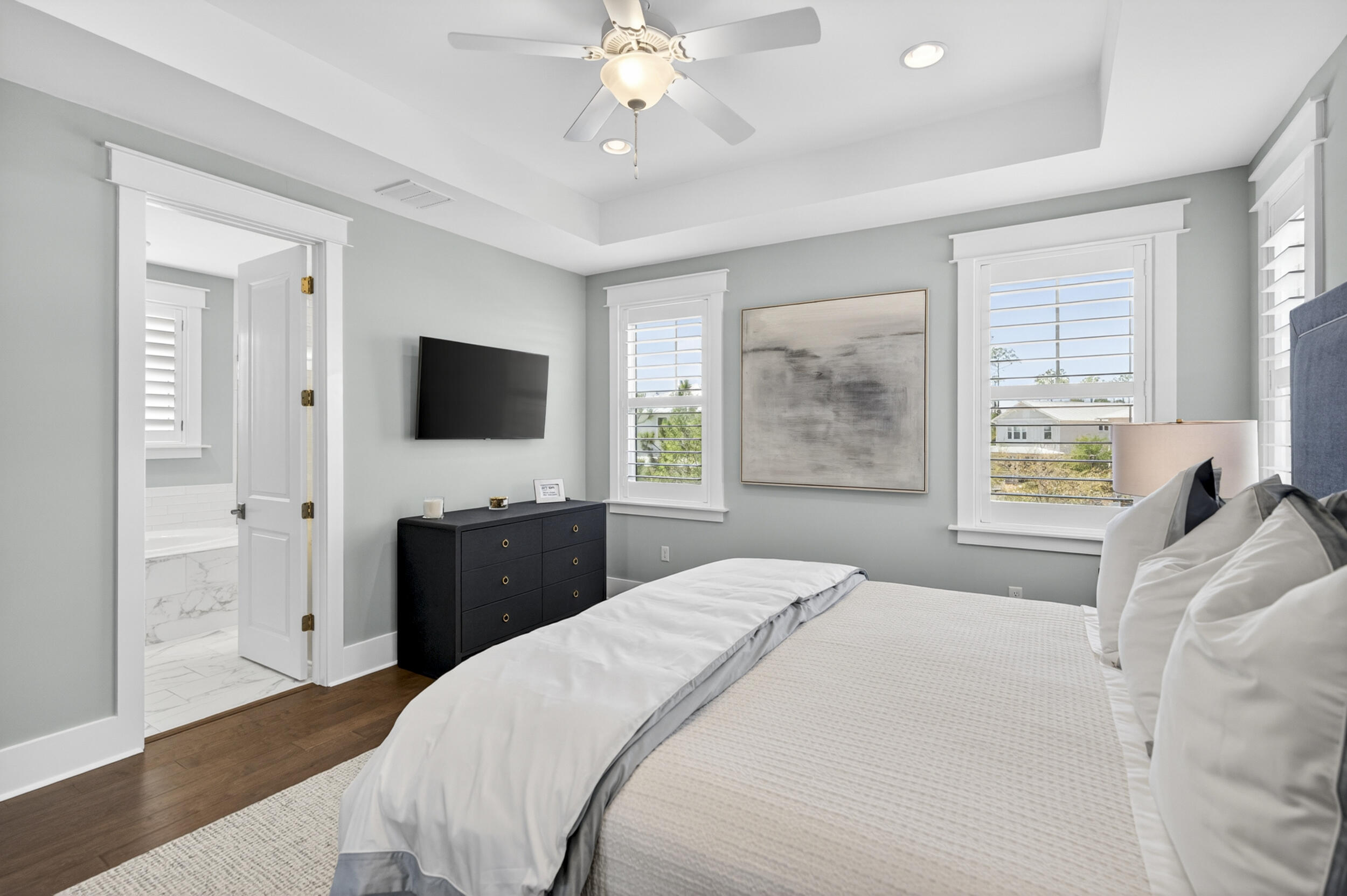 117 Prairie Pass Santa Rosa Beach, FL 32459 - Photo 32 of 56 a bedroom with a bed and a flat screen tv