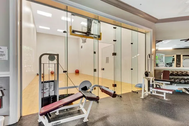a view of a room with gym equipment