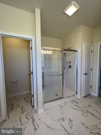 a bathroom with a shower and a sink