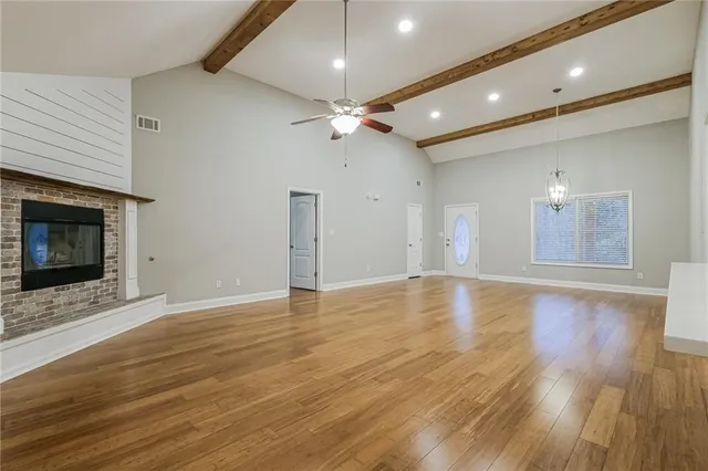 a view of a livingroom with a fireplace