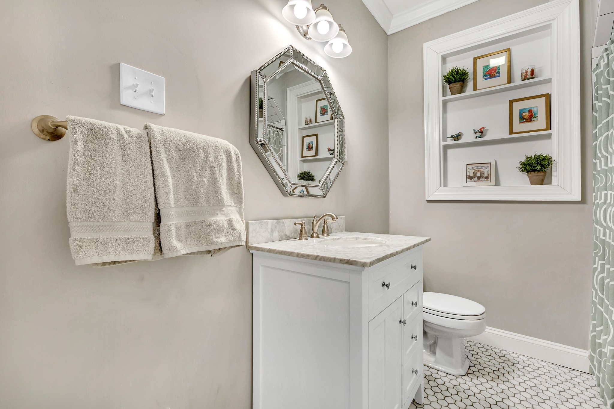 4028 Aberdeen Road Nashville, TN 37205 - Photo 10 of 41 a bathroom with a granite countertop sink a toilet and a mirror
