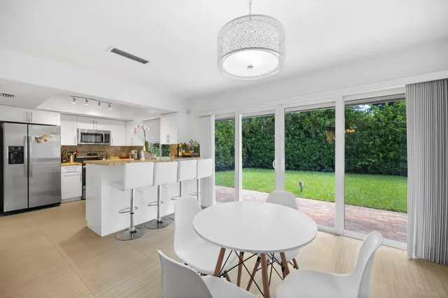 a view of kitchen and dining area with furniture