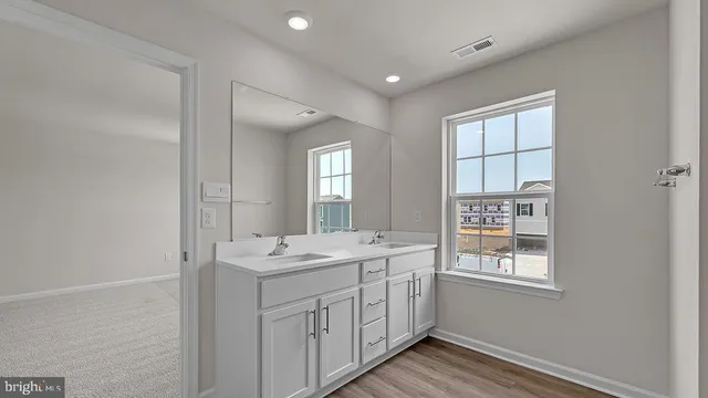 a bathroom with a sink and a window