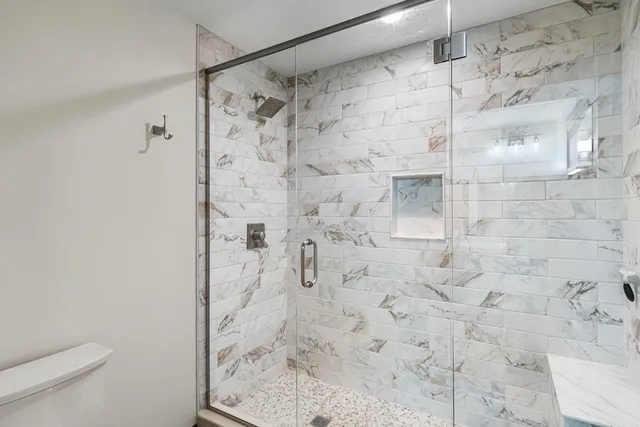 a bathroom with a shower