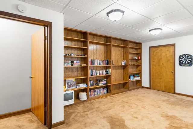 a view of a room with shelves