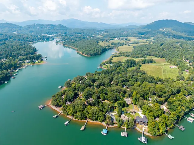 a view of a lake with a mountain in the background