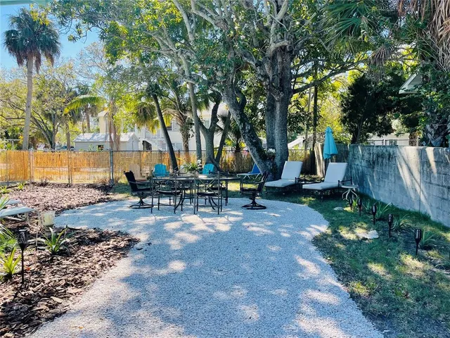 a view of a park with palm trees