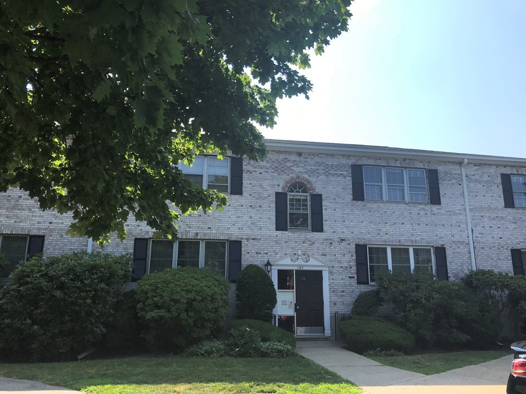 157 Lake Shore Road, Unit 4 Boston, MA 02135 - Photo 1 of 11 a view of a brick house with a large windows and a large tree