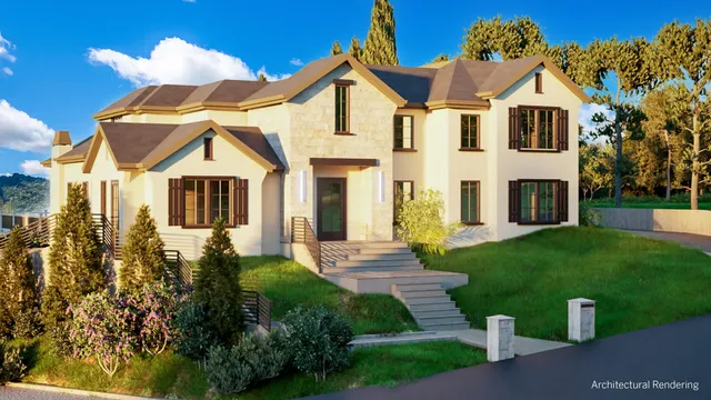 a front view of a house with a yard