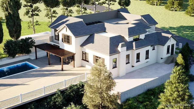 a view of a house with yard and sitting area