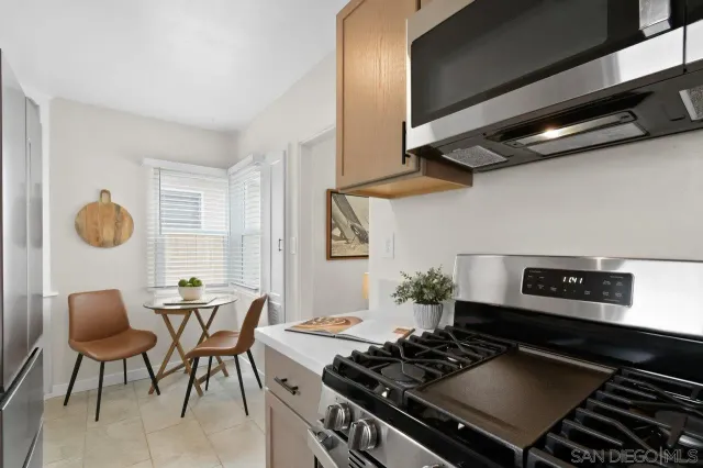 a kitchen with a stove and a microwave