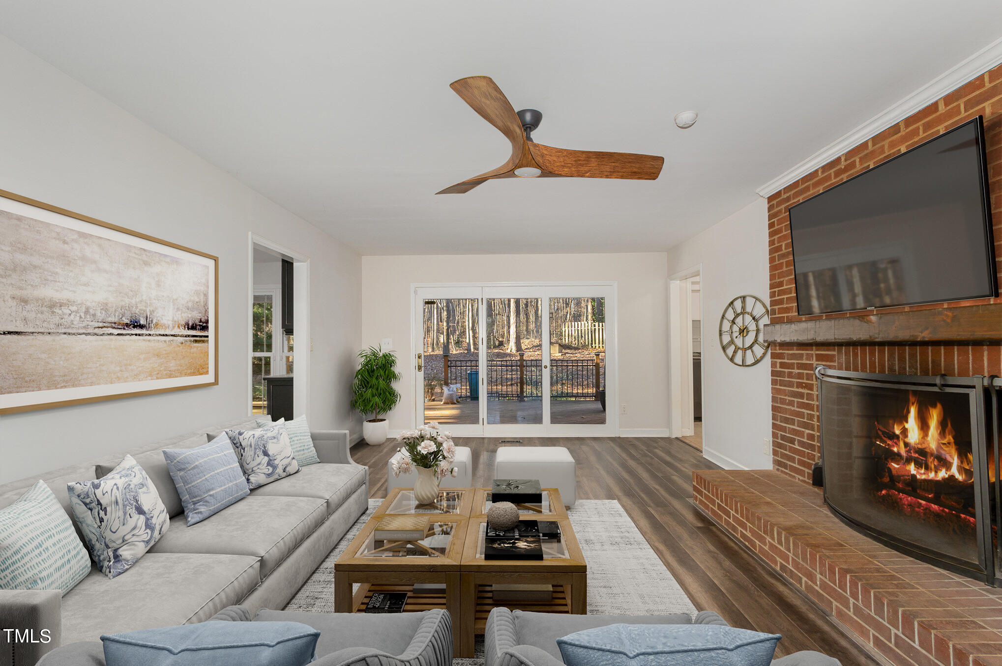 2903 Tavistock Drive Durham, NC 27712 - Photo 4 of 28 a living room with furniture fireplace and flat screen tv