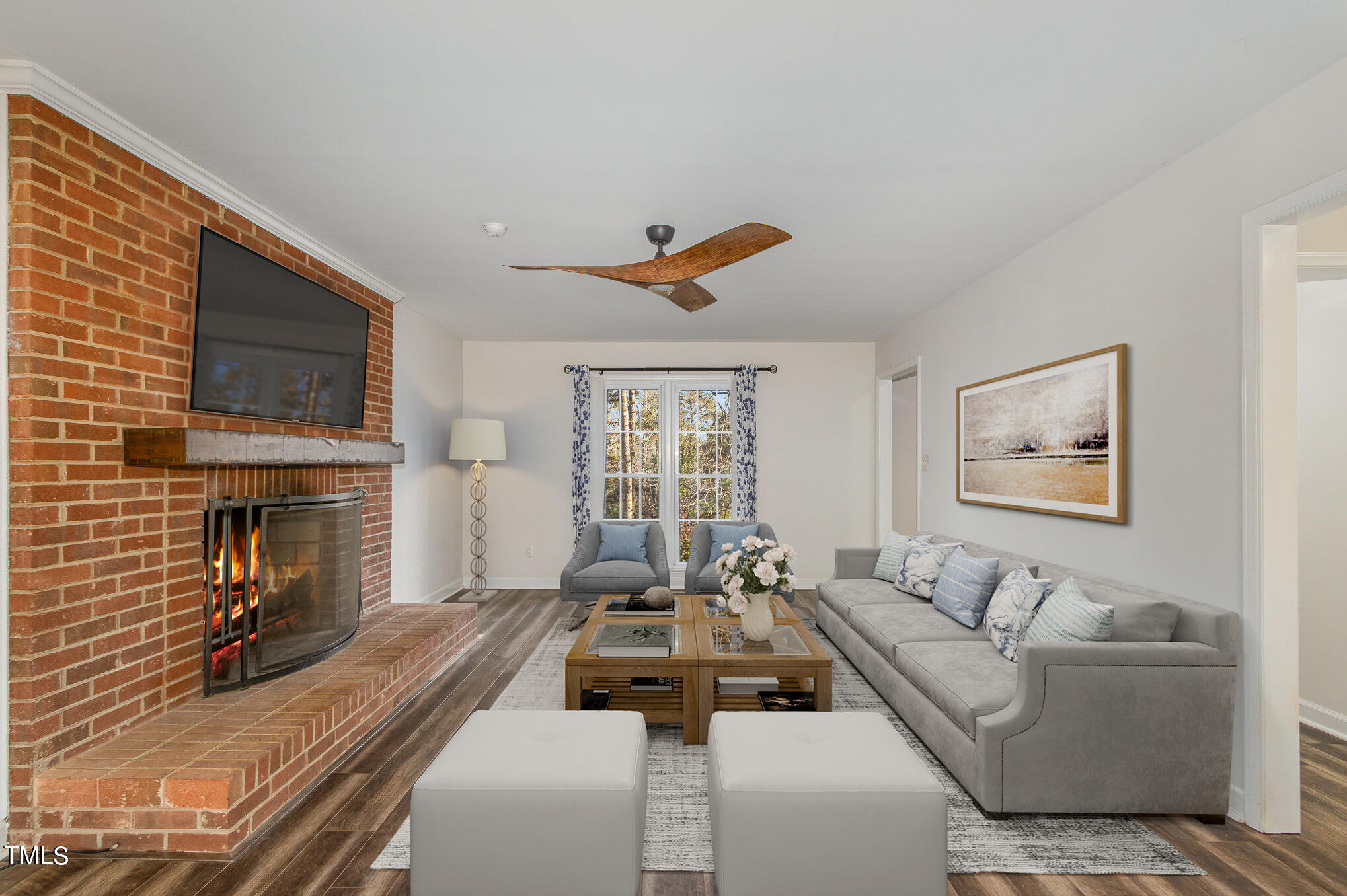 2903 Tavistock Drive Durham, NC 27712 - Photo 5 of 28 a living room with furniture fireplace and flat screen tv
